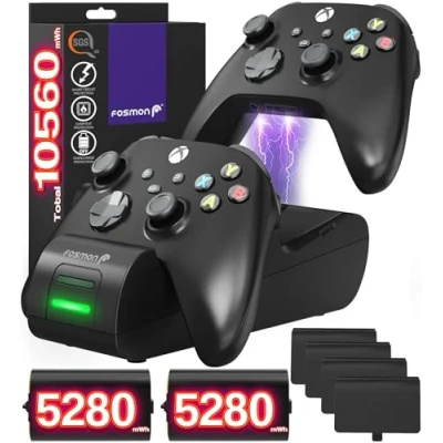 Abbildung von Fosmon Dual 2 Max Ladestation Kompatibel Mit Xbox Series X/S (2020), One/X/S Elite Controllers, Docking Station + x 2200mAh Batterie Schwarz