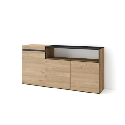 Abbildung von Skraut Home Sideboard, Highboard Kommode, Komodenschrank 150x75x35cm 3 Türen Wohnzimmer, Küche Moderner Stil Eiche Schwarz