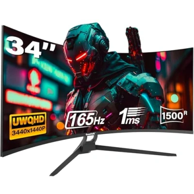 Abbildung von Gawfolk Gaming Curved Monitor 34 Zoll 165Hz, 1500R Ultrawide PC Bildschirm UWQHD 3440x1440P, Gebogenes Computerbildschirm, VA, Displayport, HDMI, VESA 75 * 75mm