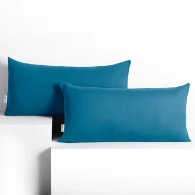 Abbildung von DecoKing 2 Kissenbezüge 40x80 cm Baumwolle Reißverschluss blau Amber