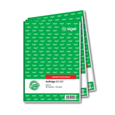Abbildung von SIGEL SD001 Auftragsbuch A5, 2x40 Blatt, selbstdurchschreibend, 3 Stück, aus nachhaltigem Papier