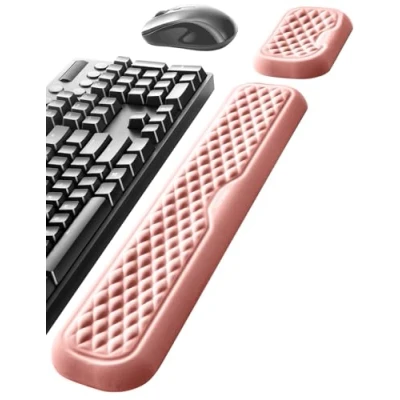 Abbildung von Vaydeer Handgelenkauflage für Tastatur und Maus, Computer, ergonomische Handgelenkstütze, weiches Memory Schaum Armkissen Schreibtisch, Handfläche, Büro, Laptop, Tippen, Rosa