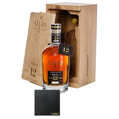Abbildung von Slyrs Bavarian Whisky 12 Jahre in HOLZKISTE (Jahrgang 2006) 0,7 Liter + Schieferuntersetzer