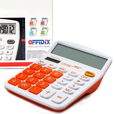 Abbildung von OFFIDIX Office Desktop Rechner, Solar und Akku Dual Power Elektronischer Taschenrechner Portable 12 Digit Große LCD Display Orange