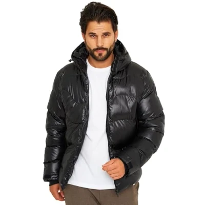 Abbildung von Soulstar Herren warme Winterjacke mit Kapuze kurze Steppjacke Outdoorjacke Pufferjacke Übergangsjacke Mens Jacket S2_MJ ISAIAH Schwarz XXL