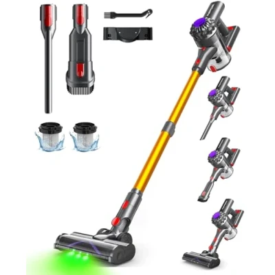 Abbildung von VACTechPro V15 Akku Staubsauger kabellos,35KPa Kabelloser mit abnehmbarem Akku,bis zu 35min Laufzeit,6 in 1 Akkustaubsauger Tierhaare für Hartholzböden Teppich&amp;Gold