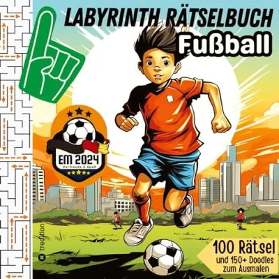 Abbildung von Labyrinth Rätselbuch für Kinder Fußball 100 Puzzles EM 2024 Geschenkbuch Europameisterschaft Fußball: Rätselheft Jungen und Mädchen ... (Labyrinthe Buch Sport)