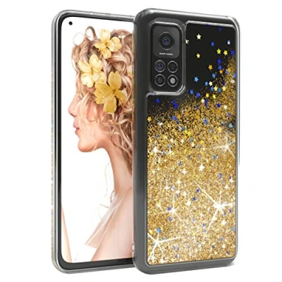 Abbildung von EAZY CASE Hülle kompatibel mit Xiaomi Mi 10T (5G) / Pro Schutzhülle Flüssig Glitzer, Handyhülle, Schutzhülle, Back Cover Glitter, TPU/Silikon, Transparent/Durchsichtig, Gold