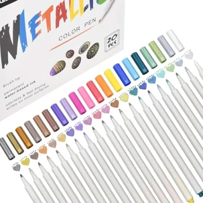 Abbildung von DealKits Permanent Metallic Marker Stifte, 20 Farben Premium Metallischen Stift Pens für Kartenherstellung DIY Fotoalbum Gästebuch Hochzeit Papier Glas Kunststoff Stein 1MM