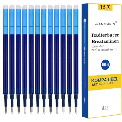 Abbildung von [12 Stück] LVZONGXIN Radierbare Ersatzmine, Kompatibel mit Pilot FriXion Ball &amp; Clicker Eberhard Faber animal erase it, Tintenroller Radierbar, Spitze 0,7 mm,Nachfüllminen radierbarer Tinte