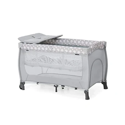 Abbildung von Hauck Baby Reisebett Sleep&#039;n Play Center Teddy Grey, mit Wickelauflage, höhenverstellbar, Rollen &amp; seitlichem Einstieg