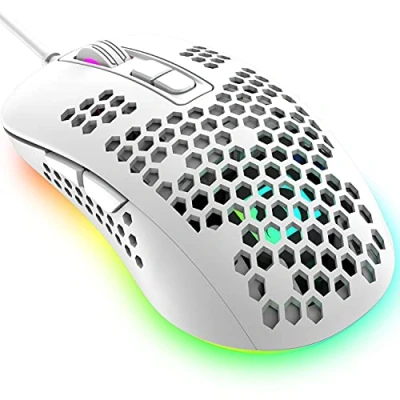 Abbildung von Ultraleichte kabelgebundene Gaming Maus, ergonomisches, leichtes Wabenschalen Design, 4 Arten von RGB Mäusen mit Hintergrundbeleuchtung, einstellbare DPI bis zu 2400, optische USB Mäuse (weiß)