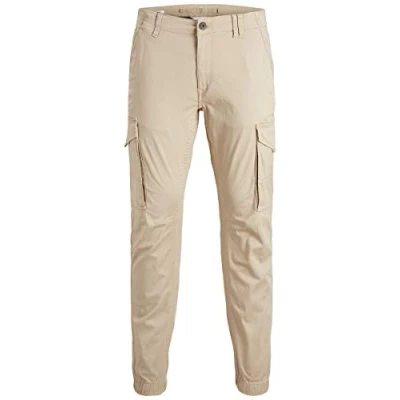 Abbildung von Herren Jack &amp; Jones Hose Cargo Jogger Pants Paul Flake AKM 542 Twill Gummibund, Farben:Creme, Größe Hosen:30W / 34L