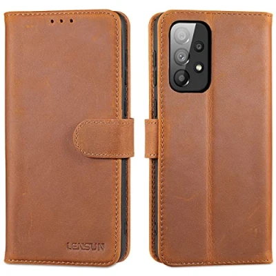 Abbildung von LENSUN Echtleder Hülle für Samsung Galaxy A33, Handyhülle Echt Lederhülle [Kartenfach] [RFID Schutz] Handytasche Premium Leder A33 5G Vintage Braun
