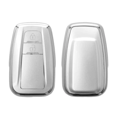 Abbildung von kwmobile Autoschlüssel Hülle kompatibel mit Toyota 2 Tasten Smart Key Schlüsselhülle Silikon Cover Silber matt