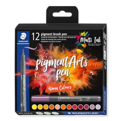 Abbildung von STAEDTLER brush pen pigment Arts, Premium Zeichentusche, Pinselspitze für variable Linienbreite, wasserfest, schnelltrocknend, 12 pens in sortierten Farben im Kartonetui, 371 C12 5