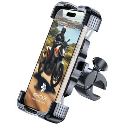 Abbildung von Miracase Handyhalterung Fahrrad Rutschfestes &amp; stoßdämpfendes Silikon, EIN Tasten Freigabe und Sperre Motorrad kompatibel mit iPhone, Google, Samsung
