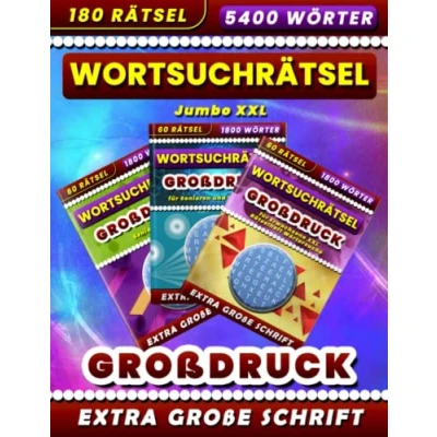 Abbildung von Wortsuche Jumbo Wortsuchrätsel Extra Große Schrift XXL: Buchstabenrätsel für Senioren und Erwachsene. Groß Wortsuche.