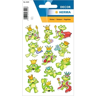 Abbildung von HERMA 3429 Aufkleber Froschkönig klein, 36 Stück, Tiere Sticker mit lustigen Frosch Motiv, Kinder Etiketten für Fotoalbum Tagebuch Poesiealbum Scrapbooking Geburtstag Dekoration Briefe DIY Basteln