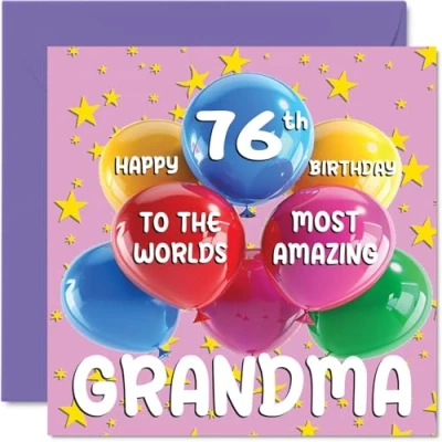 Abbildung von Stuff4 Geburtstagskarte für Oma zum 76. Geburtstag World&#039;s Most Amazing Grandma Happy 76th Birthday Card for from Granddaughter Grandson, 145 mm x mm, Alter 76, 76 Grußkarten