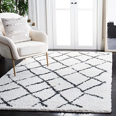 Abbildung von SAFAVIEH Zottelig Teppich für Wohnzimmer, Esszimmer, Schlafzimmer Berber Shag Collection, Kurzer Flor, Creme und Braun, 122 X 183 cm