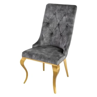 Abbildung von riess ambiente Polsterstuhl MODERN BAROCK grau / gold (Einzelartikel, 1 St), Esszimmer · Samt Metall Chesterfield Steppung
