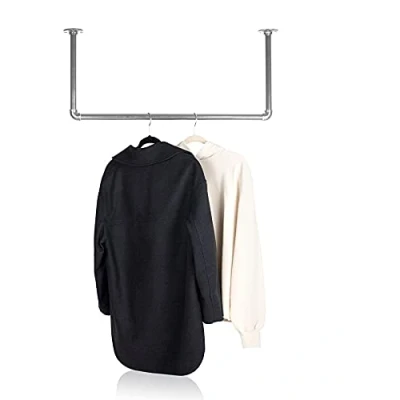 Abbildung von RSR Hangers Kleiderstange Industrial Look Silber für Decke Breite 70 cm x Höhe 30 Garderobenstange Ankleidezimmer Schlafzimmer Garderobe begehbarer Kleiderschrank