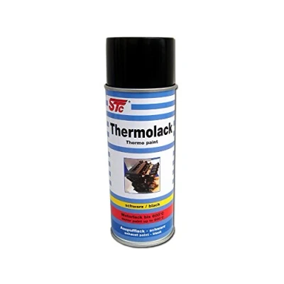 Abbildung von STC Thermolack Spray schwarz matt 400 ml hitzebeständiger Lack bis 600 C Auspufflack Motorlack