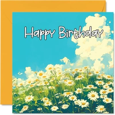 Abbildung von Stuff4 Geburtstagskarten mit Blumenmuster für Frauen und sie Gänseblümchenfeld Happy Birthday Karte Mutter, Schwester, Tochter, Tante, Cousine, Oma, Freundin, 145 mm x mm,