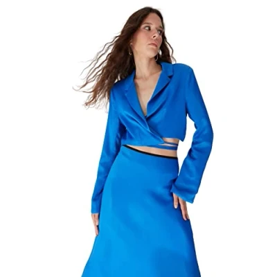 Abbildung von Trendyol Damen Ernte Plain Webstoff Blazer Coat, Blau, 38 EU