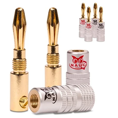 Abbildung von NAUC Bananenstecker für Lautsprecherkabel 6 Stück Stecker als Set Steckverbinder 24K vergoldet schraubbar HiFi Receiver Verstärker