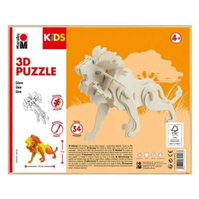 Abbildung von Marabu 317000000022 KiDS 3D Holzpuzzle Löwe, mit 34 Puzzleteilen aus FSC zertifiziertem Holz, ca. 19,5 x 13 cm groß, einfache Stecktechnik, zum individuellen Bemalen und Gestalten