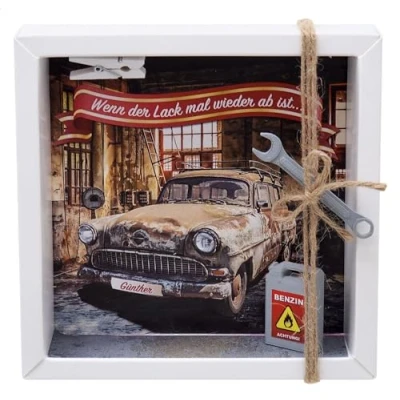 Abbildung von ZauberDeko Geschenkbox Geldgeschenk Werkstatt Mann Auto Oldtimer Personalisiert Geburtstag