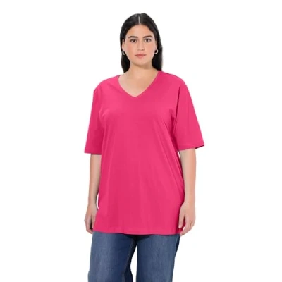 Abbildung von Ulla Popken Damen Basic v shirt T Shirts, Magentapink, 58 60 EU