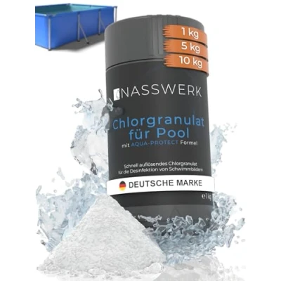 Abbildung von NASSWERK® Chlorgranulat für Pool 1kg Hocheffektives Chlor Granulat &amp; Whirlpool Schnellchlorgranulat zur Schockchlorung Stoßchlorung schnelllöslich Poolpflege
