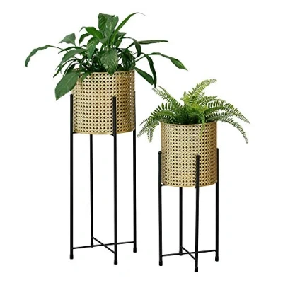 Abbildung von en.casa Blumenständer (Set, 2er), »Mol« Blumenkübel Pflanzenständer Pflanztopf Metall gold/schwarz