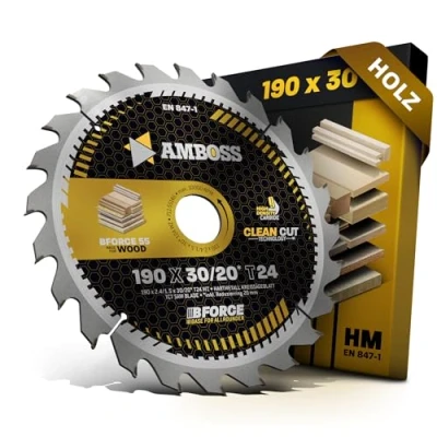 Abbildung von HM Kreissägeblatt 190x30 20 Z24 Wechselzahn für Holz Zuschnitt. AMBOSS WERKZEUGE® Sägeblatt 190mm +Reduzierring 30mm. 190x20 komp. zu Bosch GKS 190. 65 Metabo KS66 DWE576 DWE575 uvm.