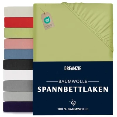 Abbildung von Dreamzie Spannbettlaken 70x160cm Baumwolle Oeko Tex Zertifiziert Grün 100% Jersey Spannbetttuch 70x160