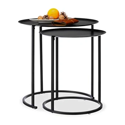 Abbildung von Relaxdays, anthrazit Runder Beistelltisch im 2er Set, erhöhter Rand, Satztische, Stahlgestell, Tischset, HxD: 50x50 cm