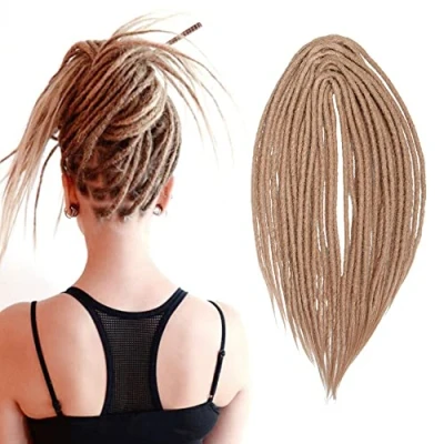 Abbildung von 20 Zoll 10 Stränge/Pack Synthetische Dreadlocks Double Ended Verlängerungen Dünne 0,6cm Gehäkelte Geflochtene Haare Weiche Dreads Reggae Hip Hop Hippie Stil, Tiefblond 24#