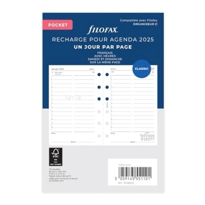 Abbildung von Filofax Pocket 1 Tag auf einer Seite französisch 2025