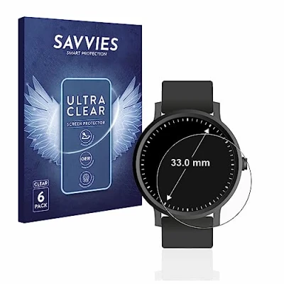 Abbildung von Savvies 6 Stück Schutzfolie für Armbanduhren (Kreisrund, ø: 33 mm) Displayschutz Folie Ultra Transparent