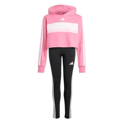 Abbildung von adidas Mädchen Seasonal Essentials TIBERIO 3 Stripes Fleece Leggings Set, pink Fusion/White/Clear pink, 7 8 Years