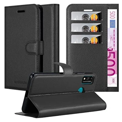 Abbildung von Cadorabo Hülle kompatibel mit Honor 9X LITE Handyhülle aus Premium Kunst Leder Flip Klappbare Stoßfeste Magnetische [Standfunktion] [Kartenfächern] Cover für Tasche in Schwarz