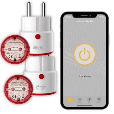 Abbildung von Konyks Priska Max 3 EU WiFi + BT, erweiterte Funktionen V3, 16A, Verbrauchszähler, kompatibel mit Alexa und Google Home &amp; Tuya, Weiß/Rot