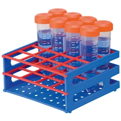 Abbildung von neoRack Polypropylen Zusammensteckbar Röhrchengestell für 4 x Plätze 30mm Gefäße, Blau/Rot