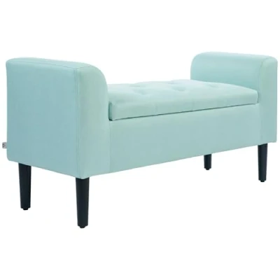 Abbildung von HOMCOM Sitzbank mit Stauraum, Polsterbank Leinenoptik, Sitzhocker belastbar bis 130 kg, Aufbewahrungsbox, für Wohnzimmer Schlafzimmer Flur, 116 x 44 58 cm Grün