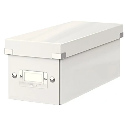 Abbildung von Leitz Click &amp; Store schmale Aufbewahrungsbox, CD Aufbewahrung, Ideal als Geschenkbox mit Deckel, Stapelbox Druckknöpfen aus hochwertiger Hartpappe laminierter Oberfläche, Weiß, 60410001