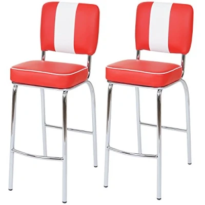 Abbildung von Mendler 2er Set Barhocker Avellino, Barstuhl Tresenhocker, Retro 50er Jahre Design, Kunstleder rot weiß