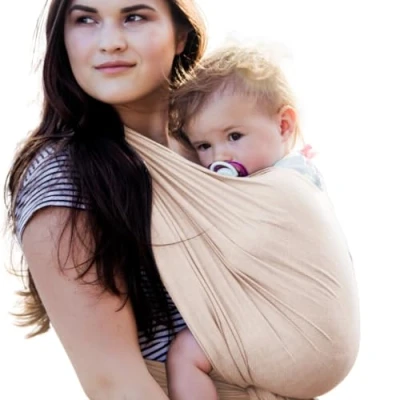 Abbildung von Hoppediz Baby Tragetuch ab Geburt, Neugeboren bis Kleinkind, 100% Baumwolle, ultraleichtes Sommertuch, Hamburg frappé 4,60 m